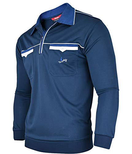 Soltice Herren Langarm Poloshirt mit Brusttasche, Polohemd Gestreift mit Kragen, Blousonshirt aus Baumwoll-Mix (M bis 3XL) (M, [M2] Navy) von Soltice