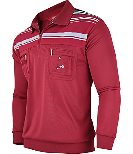 Soltice Herren Langarm Poloshirt mit Brusttasche, Polohemd mit kariert, Gestreiftem Kragen, Blousonshirt aus Baumwoll-Mix (M bis 3XL) (M, [M2] Bordeaux) von Soltice