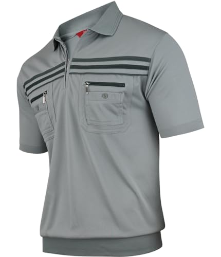Soltice Herren Poloshirt Kurzarm, Polohemd, Gestreifte Blousonshirt mit Brusttasche aus Baumwoll-Mix (L), [MS14] Slategray von Soltice
