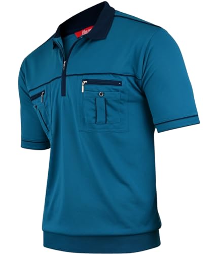 Soltice Herren Poloshirt Kurzarm, Polohemd, Gestreifte Blousonshirt mit Brusttasche aus Baumwoll-Mix (XXL), [MS16] Oliv von Soltice