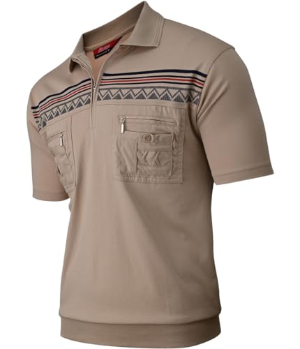 Soltice Herren Poloshirts Kurzarm, Gestreift mit Brusttasche, Polohemden, Blousonshirts aus Baumwoll-Mix (2XL, [C] Beige) von Soltice