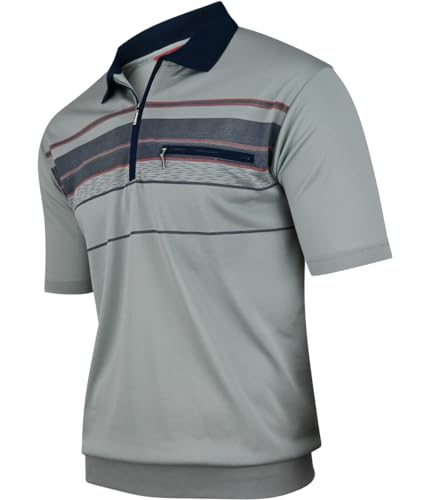 Soltice Herren Poloshirts Kurzarm, Gestreift mit Brusttasche, Polohemden, Blousonshirts aus Baumwoll-Mix (M, [B] Slategray) von Soltice