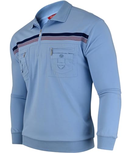 Soltice Herren Poloshirts Langarm, Polohemden mit Brusttasche, Gestreifte Blousonshirts, Baumwoll-Mix (M), [HJG1] SkyBlue von Soltice