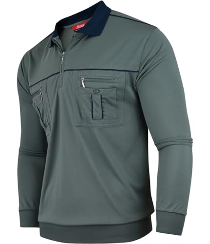 Soltice Herren Poloshirts Langarm Polohemden mit Brusttasche, Gestreifte Blousonshirts aus Baumwoll-Mix (L), [MH2] Oliv von Soltice