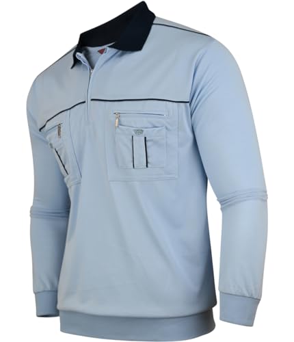 Soltice Herren Poloshirts Langarm Polohemden mit Brusttasche, Gestreifte Blousonshirts aus Baumwoll-Mix (L), [MH2] SkyBlue von Soltice