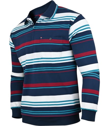 Soltice Herren Poloshirts Langarm Polohemden mit Brusttasche, Gestreifte Blousonshirts aus Baumwoll-Mix (L), [MH2] Türkis von Soltice