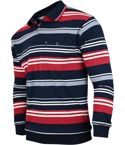 Soltice Herren Poloshirts Langarm Polohemden mit Brusttasche, Gestreifte Blousonshirts aus Baumwoll-Mix (L), [MH3] Navy von Soltice