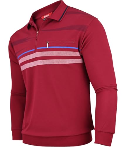 Soltice Herren Poloshirts Langarm Polohemden mit Brusttasche, Gestreifte Blousonshirts aus Baumwoll-Mix (XL), [MH2] Bordeaux von Soltice