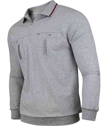 Soltice Herren Poloshirts Langarm Polohemden mit Brusttasche, Gestreifte Blousonshirts aus Baumwoll-Mix (XL), [MH5] Grau von Soltice