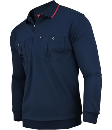 Soltice Herren Poloshirts Langarm Polohemden mit Brusttasche, Gestreifte Blousonshirts aus Baumwoll-Mix (XL), [MH5] Navy von Soltice