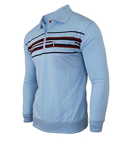 Soltice Herren Poloshirts Langarm Polohemden mit Brusttasche, Gestreifte Blousonshirts aus Baumwoll-Mix (XXL), [MH1] SkyBlue von Soltice