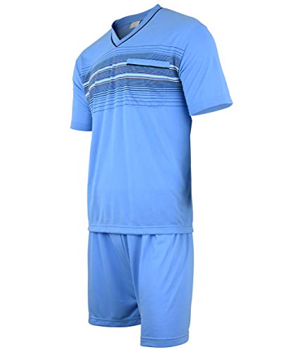 Soltice Herren Zweiteiliger Schlafanzug, Kurze Pyjama im Set, Gestreifte Nachtwäsche aus 100% Baumwolle (M bis 5XL) (2XL, [M4] SkyBlue) von Soltice