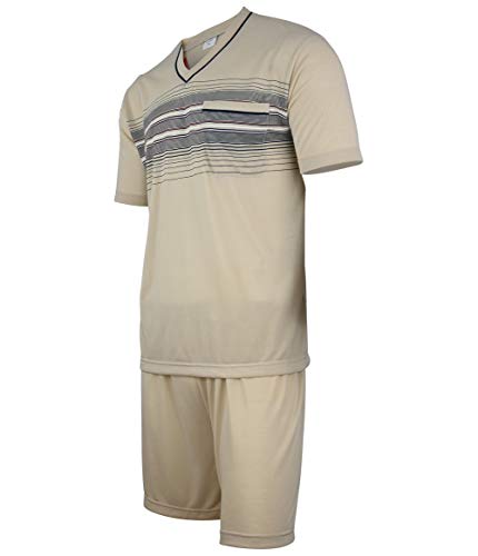 Soltice Herren Zweiteiliger Schlafanzug, Kurze Pyjama im Set, Gestreifte Nachtwäsche aus 100% Baumwolle (M bis 5XL) (XL, [M4] Beige) von Soltice