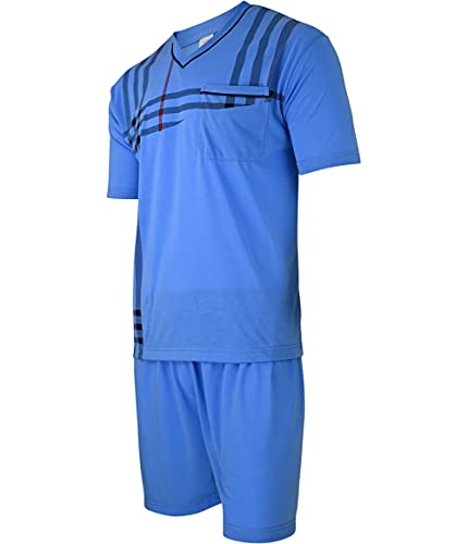 Soltice Herren Zweiteiliger Schlafanzug, Kurze Pyjama im Set mit Brusttasche, Gestreifte Nachtwäsche aus 100% Baumwolle (M bis 5XL) (2XL, [M7] SkyBlue) von Soltice