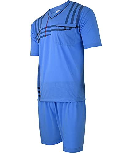 Soltice Herren Zweiteiliger Schlafanzug, Kurze Pyjama im Set mit Brusttasche, Gestreifte Nachtwäsche aus 100% Baumwolle (M bis 5XL) (L, [M7] SkyBlue) von Soltice