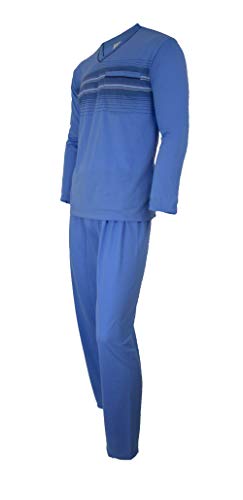 Soltice Herren Zweiteiliger Schlafanzug, Lange Pyjama im Set, Gestreifte Nachtwäsche aus 100% Baumwolle (M bis 3XL) (M, [V] SkyBlue) von Soltice