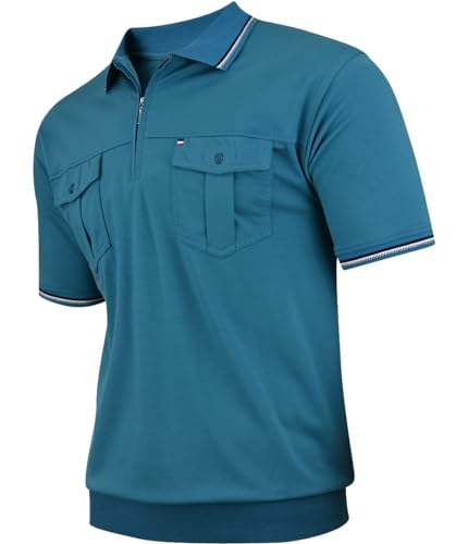 Soltice Polo Shirts Herren Kurzarm, Blousonshirts, Gestreifte Polohemden mit Brusttasche aus Baumwoll-Mix (L), [MS12] Türkis von Soltice