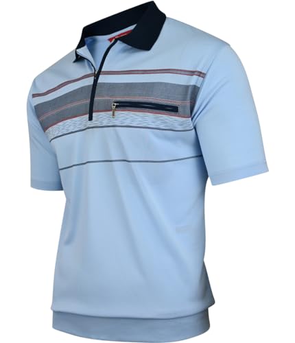 Soltice Poloshirts Herren Kurzarm, Gestreifte Polohemden mit Brusttasche, Blousonshirts aus Baumwoll-Mix (3XL), [MS2] SkyBlue von Soltice