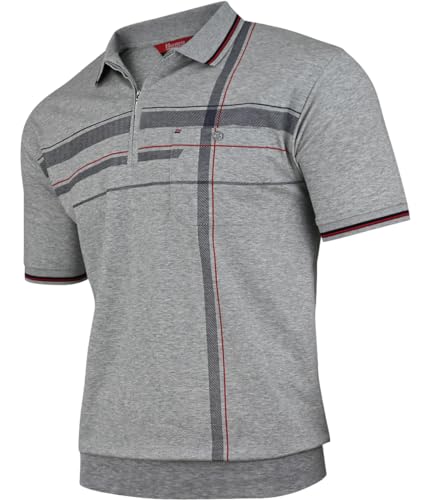 Soltice Poloshirts Herren Kurzarm, Gestreifte Polohemden mit Brusttasche, Blousonshirts aus Baumwoll-Mix (3XL), [MS4] Grau von Soltice