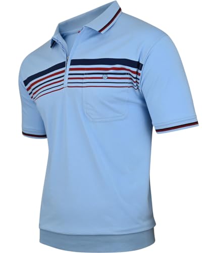 Soltice Poloshirts Kurzarm Herren, Blousonshirts, Gestreifte Polohemden mit Brusttasche aus Baumwoll-Mix (L), [MS5] SkyBlue von Soltice