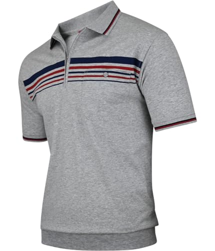 Soltice Poloshirts Kurzarm Herren, Blousonshirts, Gestreifte Polohemden mit Brusttasche aus Baumwoll-Mix (M), [MS5] Grau von Soltice