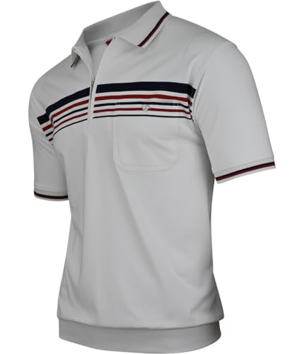 Soltice Poloshirts Kurzarm Herren, Blousonshirts, Gestreifte Polohemden mit Brusttasche aus Baumwoll-Mix (M), [MS5] Weiss von Soltice