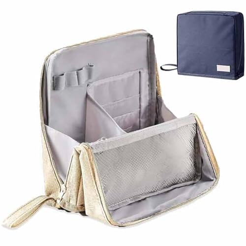 Multi-Purpose Large Capacity Oxford Cloth Standing Makeup Bag,Travel Waterproof Organizer with Compartments for Women and Men,Portable Large Capacity Stationery Organizer (beige) von Soluk