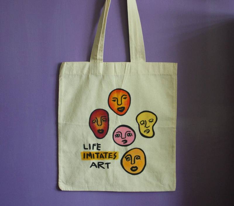 Life Imitates Art Doodle Köpfe Handbemalte Abstrakte Totebag Life Imitates Art Doodle Köpfe Handbemalte Abstrakte Totebag von SolukWorkshop