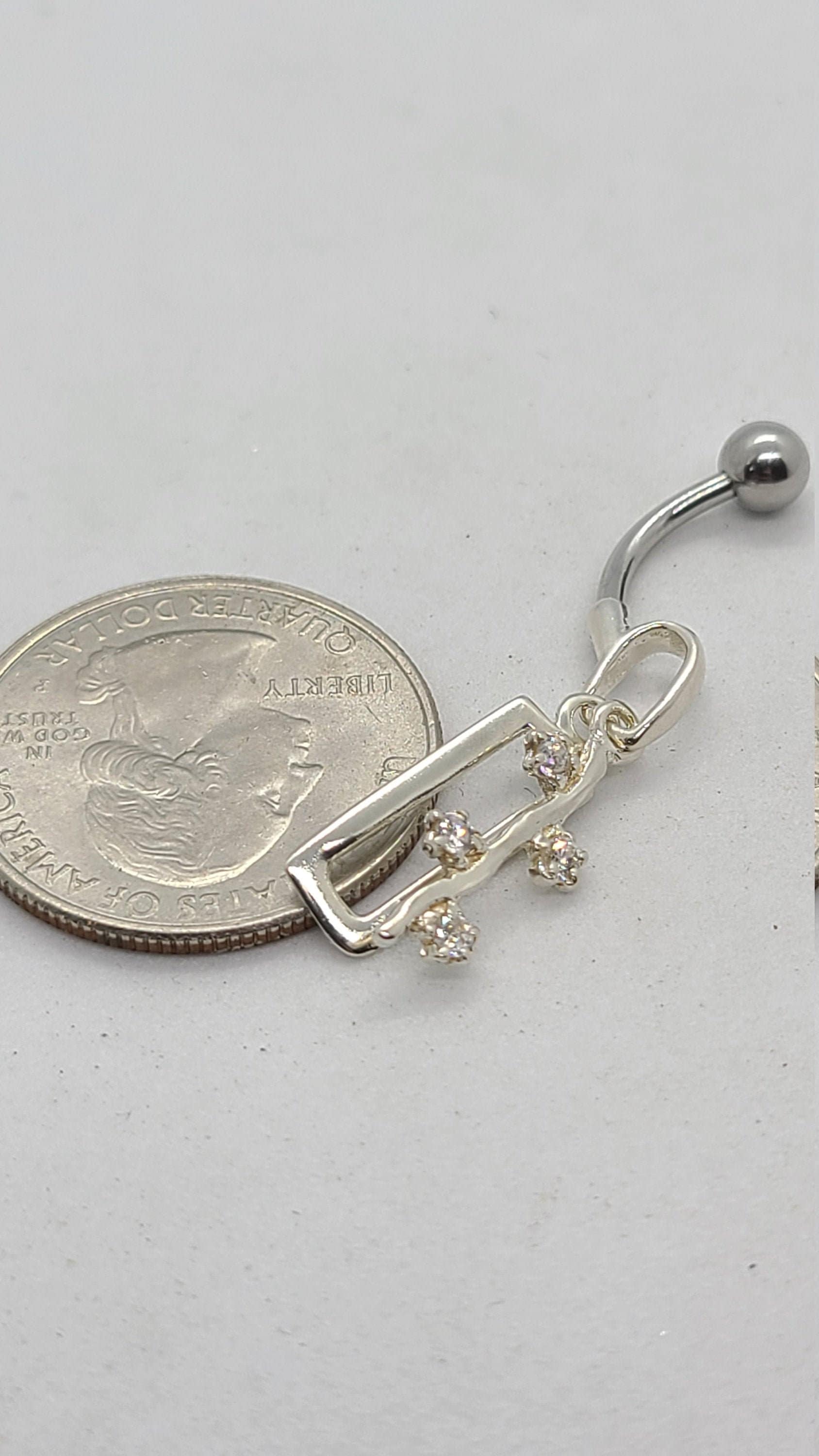 Sterling Silber 4 Stein Cz Baumeln Bauch Knopf Ring von SolusMeijewelers