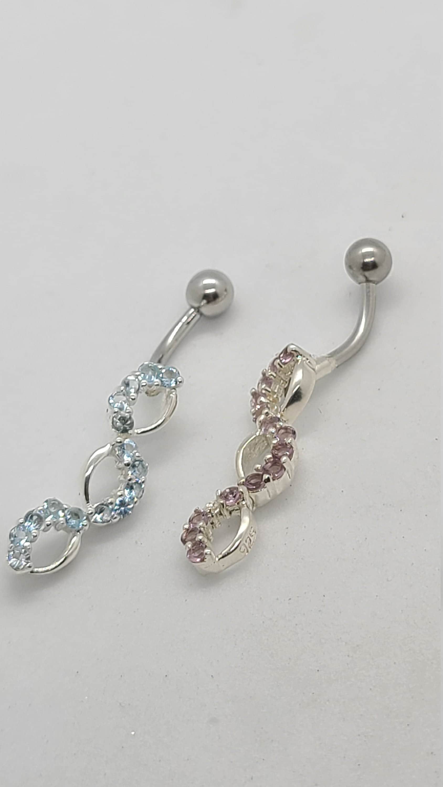 Sterling Silber Design Blau Oder Lila Stein Cz Baumeln Bauch Knopf Ring von SolusMeijewelers