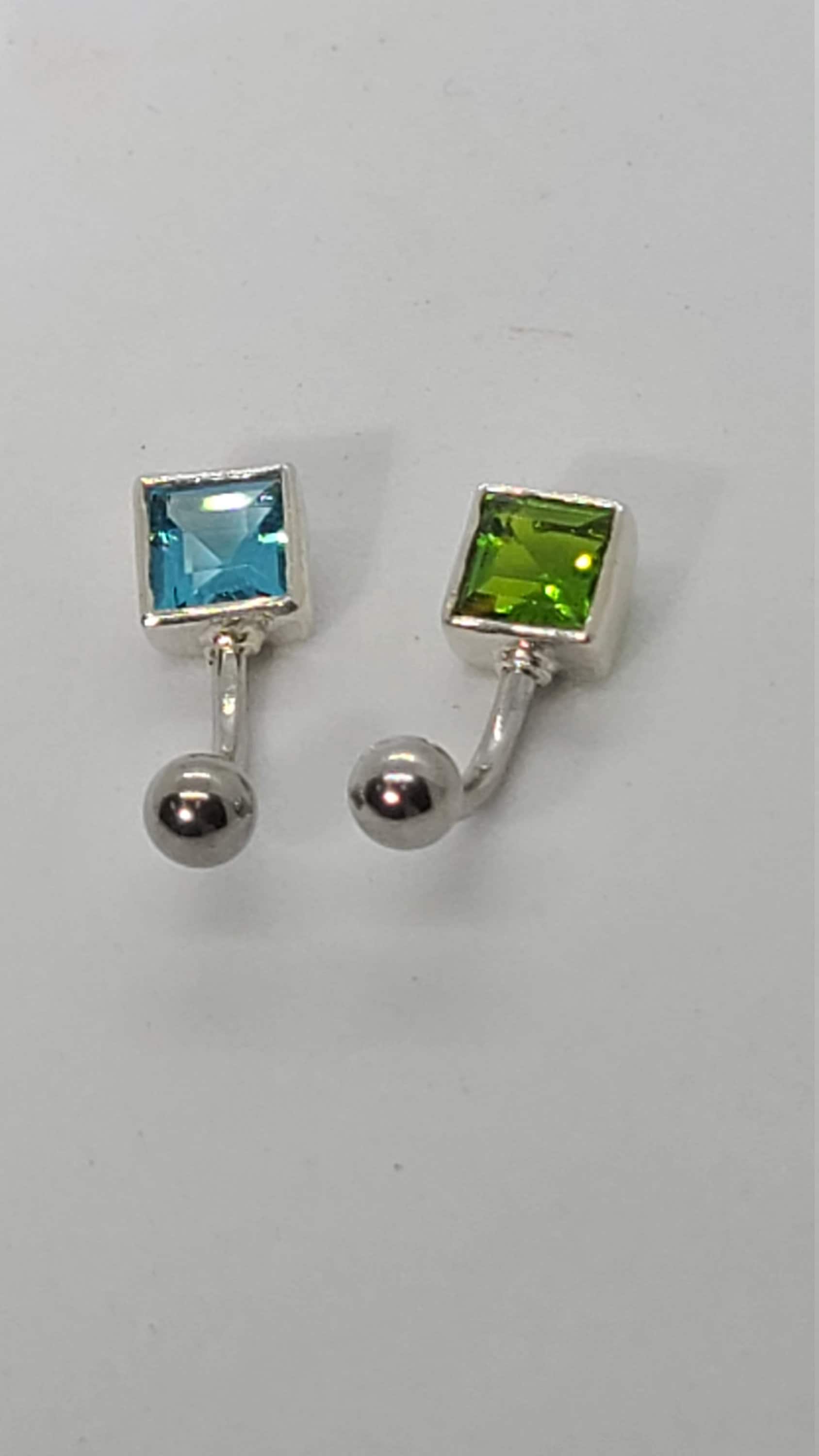 sterling Silber Blau Oder Grün Cz Quadrat Bauch Knopf Ring von SolusMeijewelers