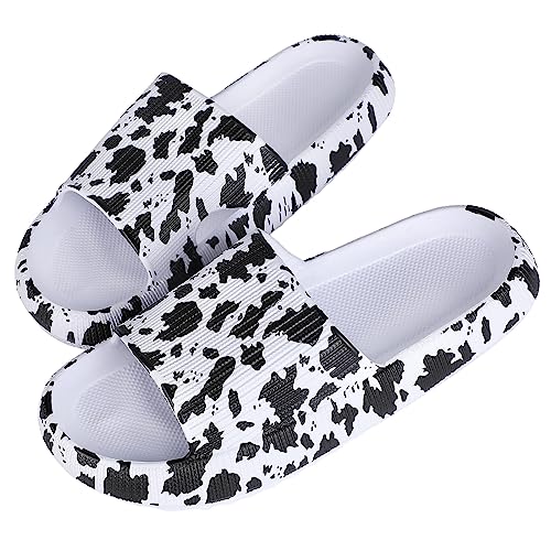 Solutra Badelatschen Damen Herren Sommer, Weiche Dicke Wolkenschuhe Damen Cozy Slides, Rutschfeste Badeschlappen Damen Hausschuhe Airfoot(36/37 EU,Kuh weiß) von Solutra