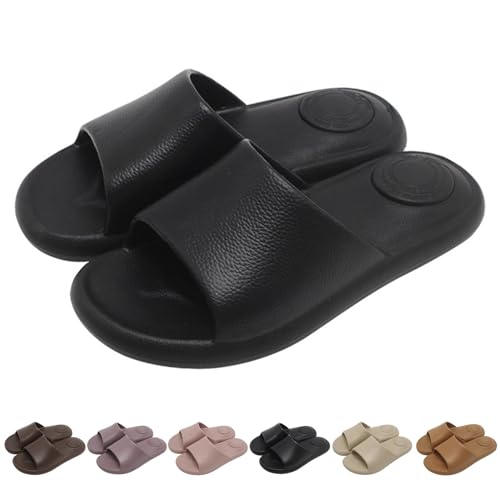 Solutra Badelatschen Damen Herren Wolkenschuhe, Airfoot Rutschfeste Badeschlappen Damen Hausschlappen, Cozy Sliders Weiche Hausschuhe Damen Sommer (Schwarz,38/39 EU) von Solutra