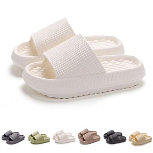 Solutra Badeschlappen Damen Herren Sommer, Rutschfeste Badelatschen Damen Cozy Slides, Wolkenschuhe Damen Weich Dicke Badeschuhe, Schlappen Hausschuhe für Innen und AußEn(34/35 EU,Weiß B) von Solutra