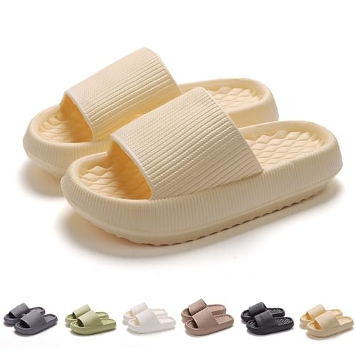 Solutra Badeschlappen Damen Herren Sommer, Rutschfeste Badelatschen Damen Cozy Slides, Wolkenschuhe Damen Weich Dicke Badeschuhe, Schlappen Hausschuhe für Innen und AußEn(38/39 EU,Hellgelb B) von Solutra