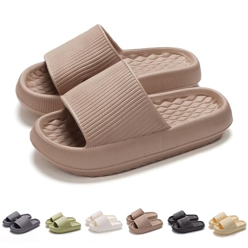 Solutra Badeschlappen Damen Herren Sommer, Rutschfeste Badelatschen Damen Cozy Slides, Wolkenschuhe Damen Weich Dicke Badeschuhe, Schlappen Hausschuhe für Innen und AußEn(38/39 EU,Khaki B) von Solutra