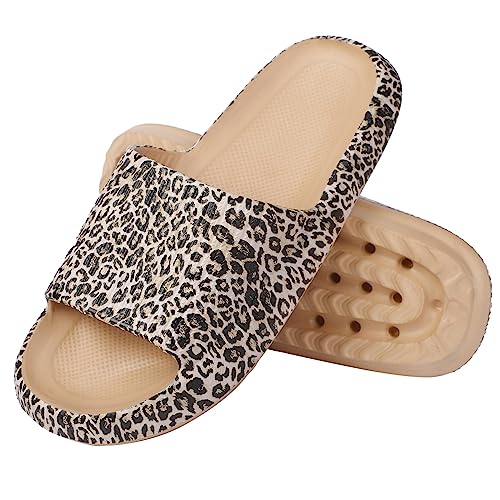 Solutra Badeschlappen Damen Herren Sommer, Rutschfeste Badelatschen Damen Cozy Slides, Wolkenschuhe Damen Weich Dicke Schlappen, Cosify Airfoot Hausschuhe für Innen und AußEn(36/37 EU,Leopardenmuster) von Solutra