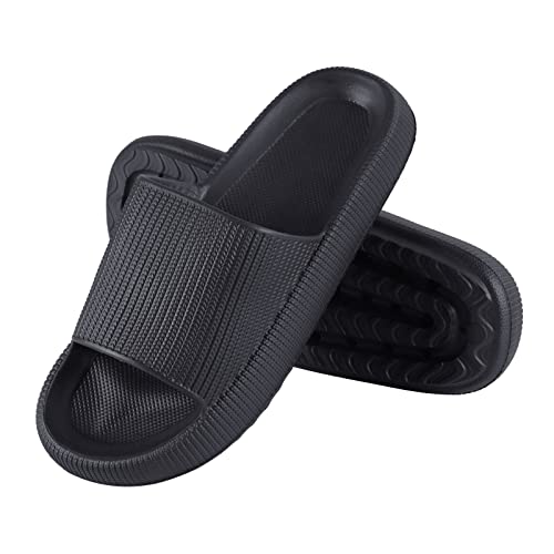 Solutra Badeschlappen Damen Herren Sommer, Rutschfeste Badelatschen Damen Cozy Slides, Wolkenschuhe Damen Weich Dicke Schlappen, Cosify Airfoot Hausschuhe für Innen und AußEn(38/39 EU,Schwarz) von Solutra