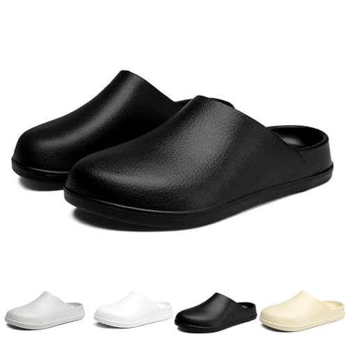 Solutra Gartenschuhe Herren Damen Clogs, wasserdichte rutschfeste Hausschuhe Herren Geschlossen Gartenclogs Damen, Eva Leicht Hausschlappen Damen Latschen (Schwarz,42/43 EU) von Solutra