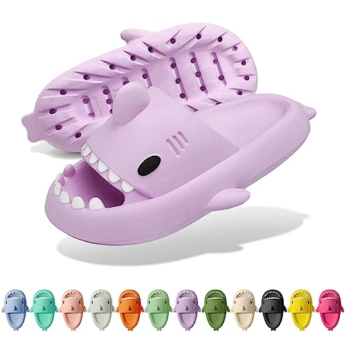 Solutra Hai Hausschuhe Damen Herren, Rutschfeste Cloud Shark Slides Badelatschen, Sommer Shark Slippers für Zuhause Schwimmbad Strand(36/37 EU,Lila) von Solutra