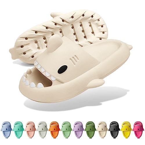 Solutra Hai Hausschuhe Damen Herren, Rutschfeste Cloud Shark Slides Badelatschen, Sommer Shark Slippers für Zuhause Schwimmbad Strand(40/41 EU,Beige) von Solutra