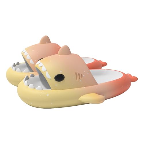 Solutra Hai Hausschuhe Damen Herren, Rutschfeste Cloud Shark Slides Badelatschen, Sommer Shark Slippers für Zuhause Schwimmbad Strand (Gelb-Orange,42/43 EU) von Solutra