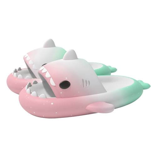 Solutra Hai Hausschuhe Damen Herren, Rutschfeste Cloud Shark Slides Badelatschen, Sommer Shark Slippers für Zuhause Schwimmbad Strand (Rosa-Weiß-Grün,36/37 EU) von Solutra