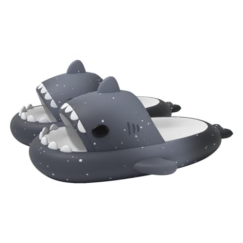 Solutra Hai Hausschuhe Damen Herren, Rutschfeste Cloud Shark Slides Badelatschen, Sommer Shark Slippers für Zuhause Schwimmbad Strand (Schwarz-Grau,36/37 EU) von Solutra