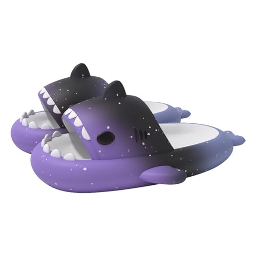 Solutra Hai Hausschuhe Damen Herren, Rutschfeste Cloud Shark Slides Badelatschen, Sommer Shark Slippers für Zuhause Schwimmbad Strand (Violett-Schwarz,36/37 EU) von Solutra