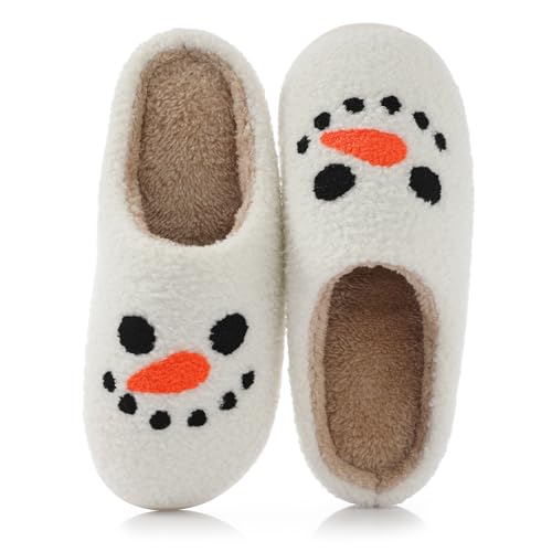 Solutra Hausschuhe Damen Plüsch Winter, Warme Pantoffeln Herren Slippers Damen, Flauschige Weiche Rutschfeste Hauspantoffeln Damen Weihnachten (41/42 EU, Schneemann A) von Solutra