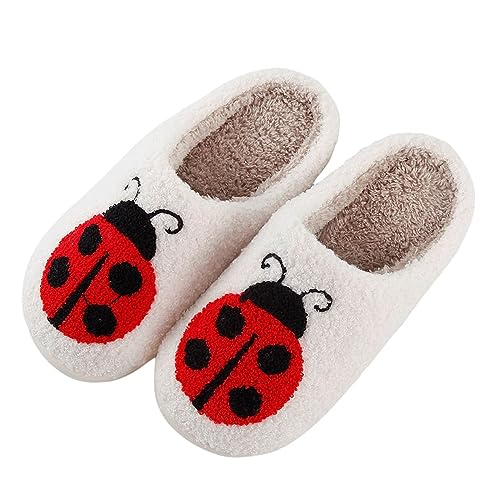 Solutra Hausschuhe Damen Plüsch Winter, Warme Pantoffeln Herren Slippers Damen, Flauschige weiche rutschfeste hauspantoffeln damen (37/38 EU, Marienkäfer) von Solutra