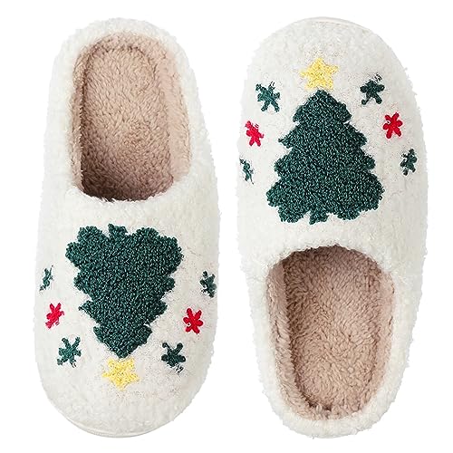 Solutra Hausschuhe Damen Plüsch Winter, Warme Pantoffeln Herren Slippers Damen, Flauschige weiche rutschfeste hauspantoffeln damen (37/38 EU, Weihnachtsbaum) von Solutra