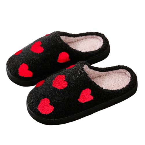 Solutra Hausschuhe Damen Plüsch Winter, Warme Pantoffeln Herren Slippers Damen, Flauschige weiche rutschfeste hauspantoffeln damen (43/44 EU, Schwarz Liebe) von Solutra