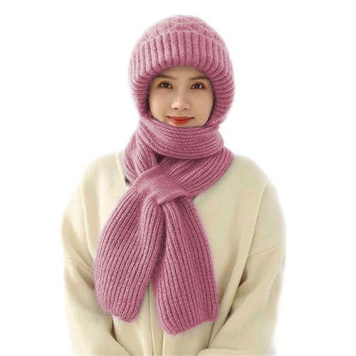 Solutra Kapuzenschal Damen Mützenschal, 2 in 1 Mütze Schal Set Damen Mütze Winter, Integrierter Winddichte Verdickter Warmer Strickmütze kaputzenschal für Frauen (Rosa) von Solutra